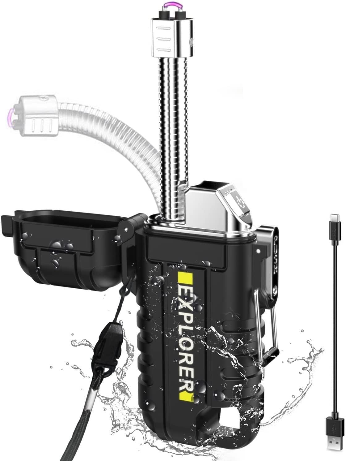 SkyShopy Rechargeable Electric Lighter with 360° Flexible Long Neck for Candle Grill, Waterproof USB Arc Lighters with Lanyard and Hanging Hole, Windproof Plasma Flameless Lighter SkyShopy Rechargeable Electric Lighter with 360° Flexible Long Neck for Candle Grill, Waterproof USB Arc Lighters with Lanyard and Hanging Hole, Windproof Plasma Flameless Lighter